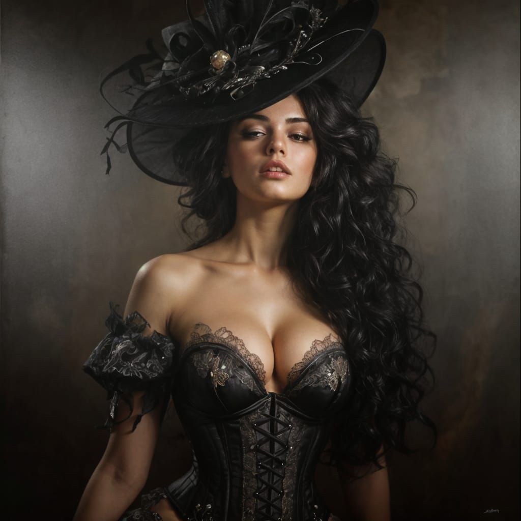 Hispanic Beauty in Victorian Corset: Royo-Inspired Painting