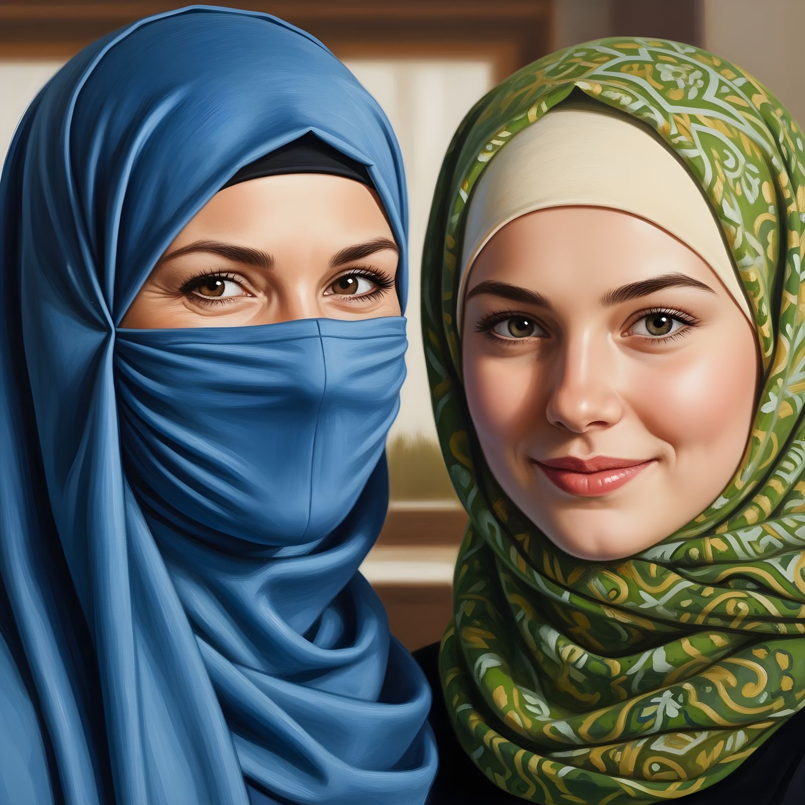 Confident Businesswomen in Hijab Portrait Painting