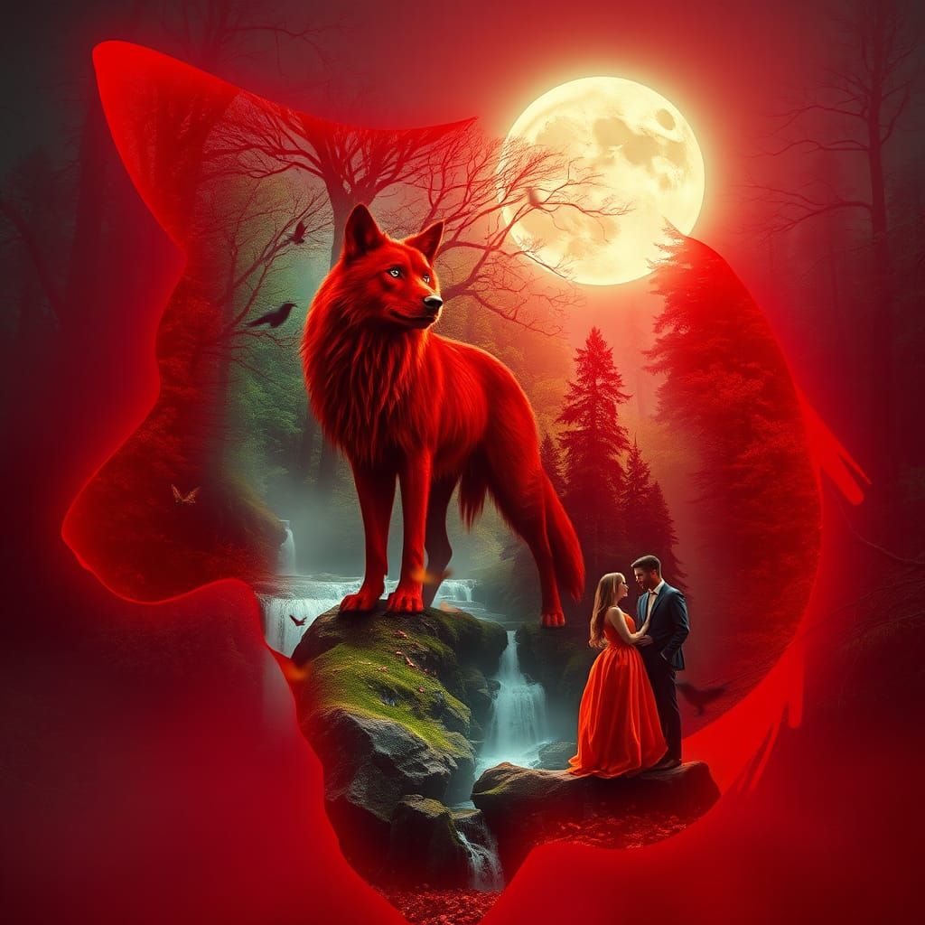 Mystical Wolf Silhouette with Forest Realm