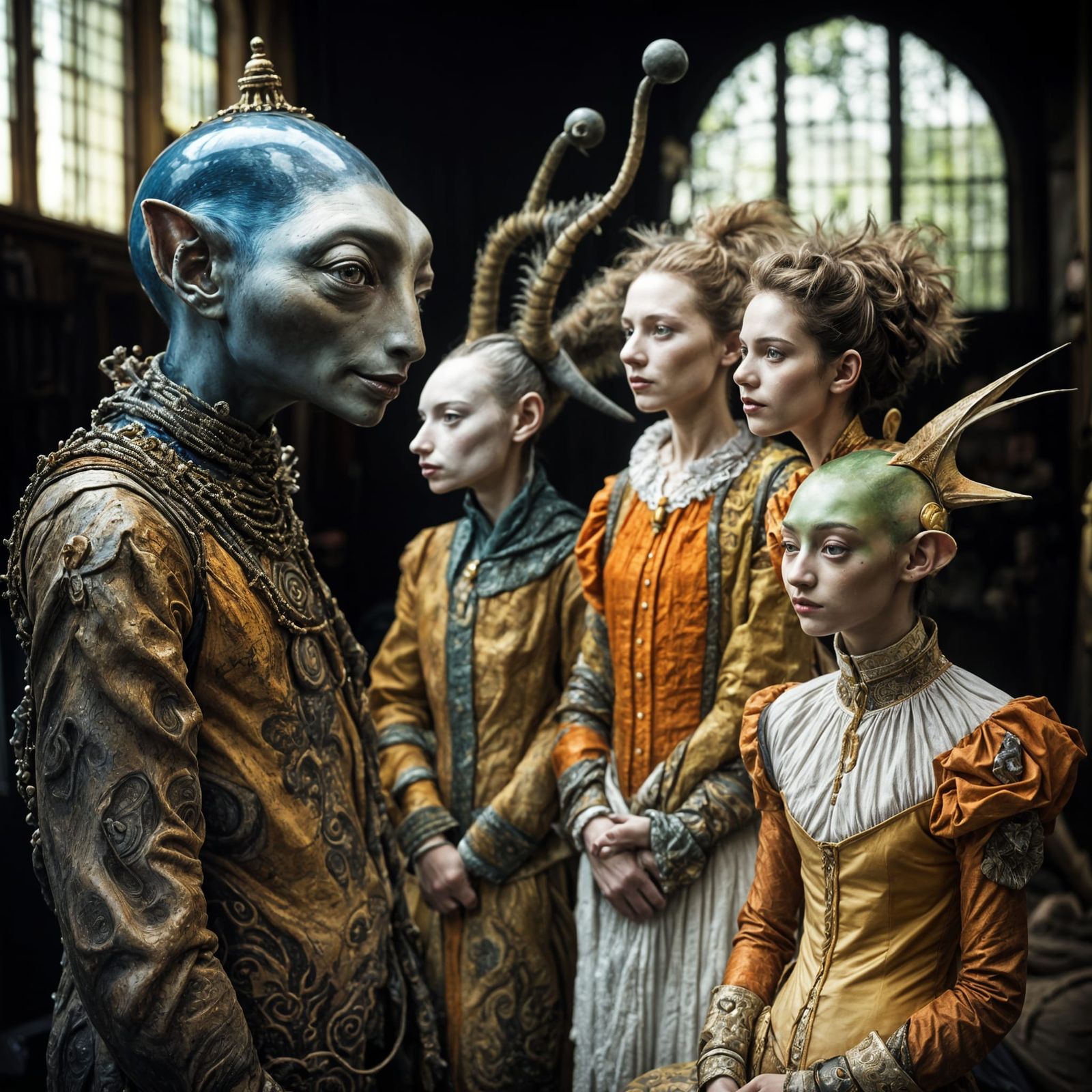 Surreal Alien Restaurant Celebration in Magical Realism