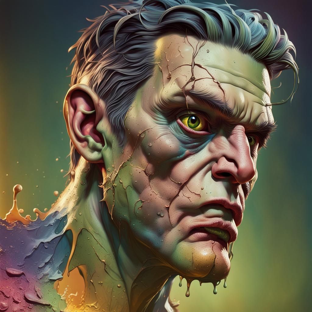 Hyperrealistic Frankenstein Portrait in Splash Art Style