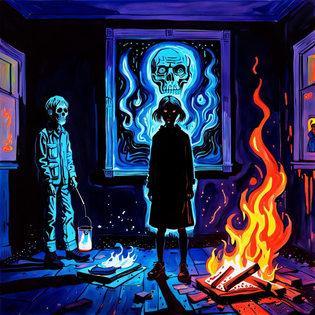 Plagued Fire Manifestation in Bauhaus Expressionist Style