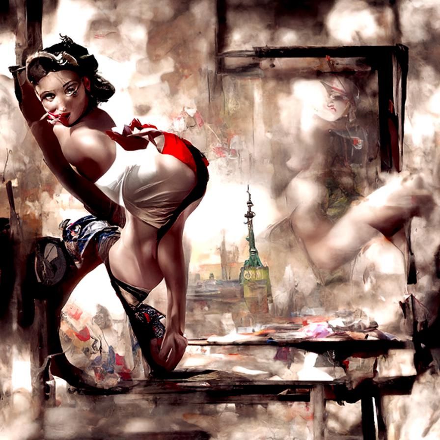Classic Pinup Girl Digital Painting