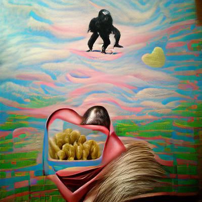 Surreal Oil Painting: Gorilla Love on Canvas