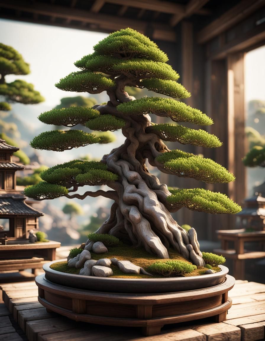 Bonsai Village: Hyperrealistic 3D Render
