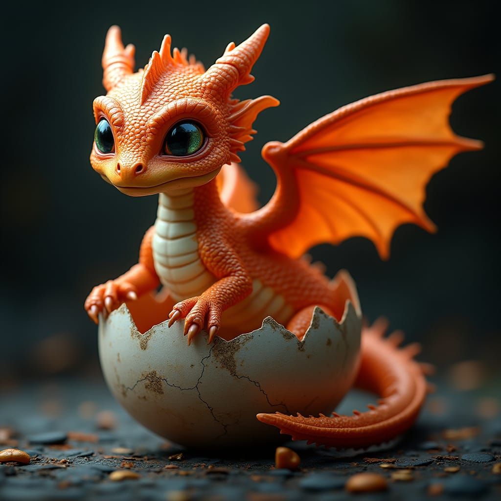 Mystical Dragon Emerges from Ancient Egg in Vibrant Neon Hue...