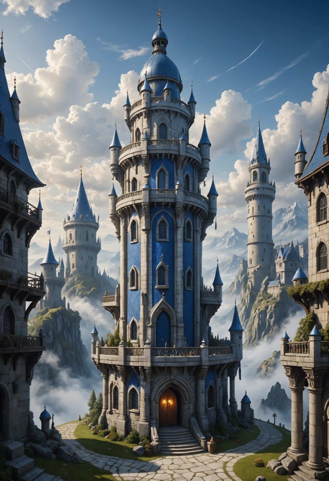 Silver Medieval Fantasy Tower with Crystal Observatory