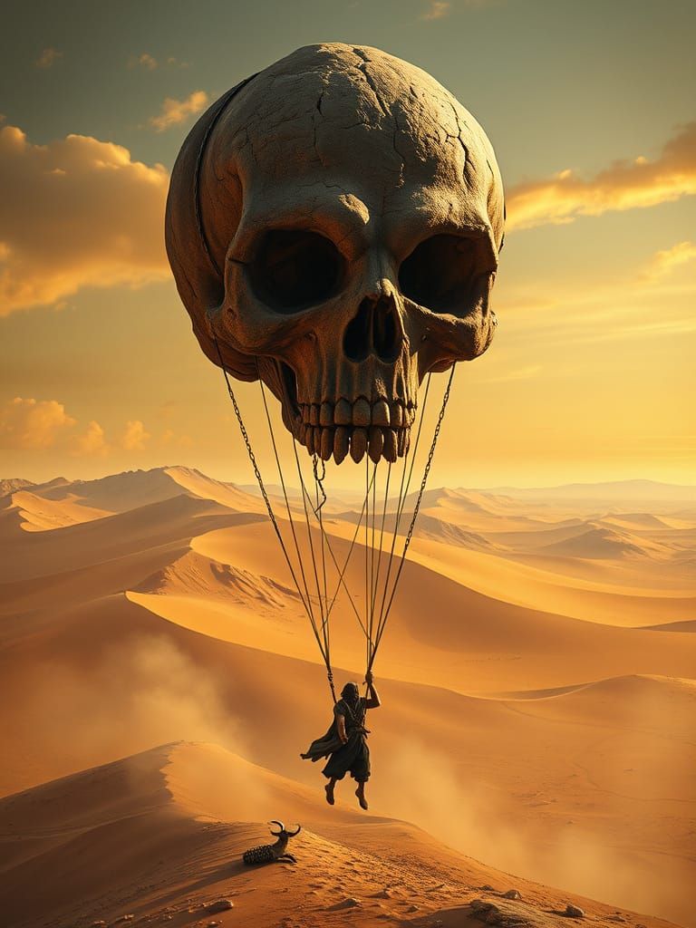 Desert Hobbo Under Skull Balloon: Dark Fantasy Art