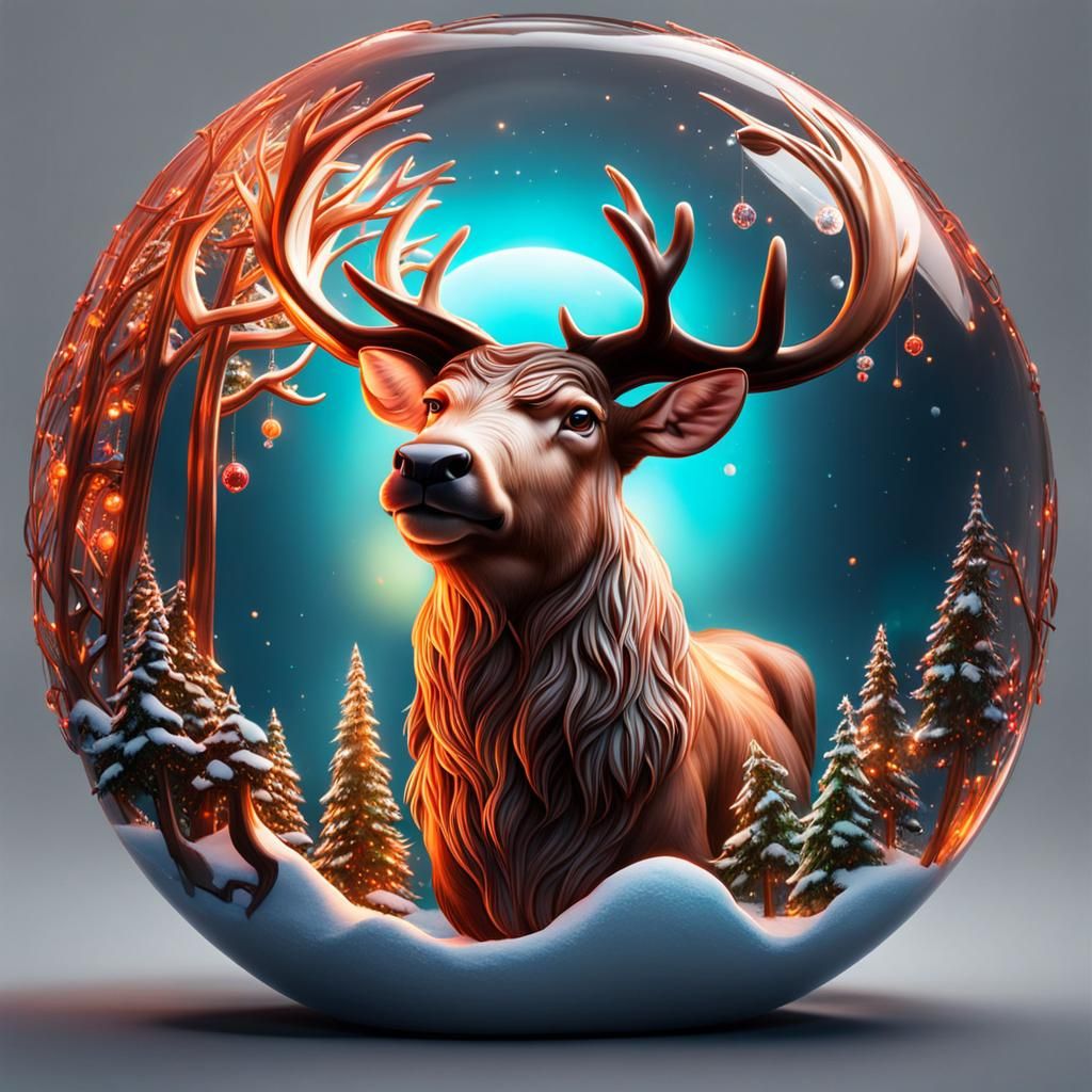 Vibrant Santa's Reindeer in Snow Globe