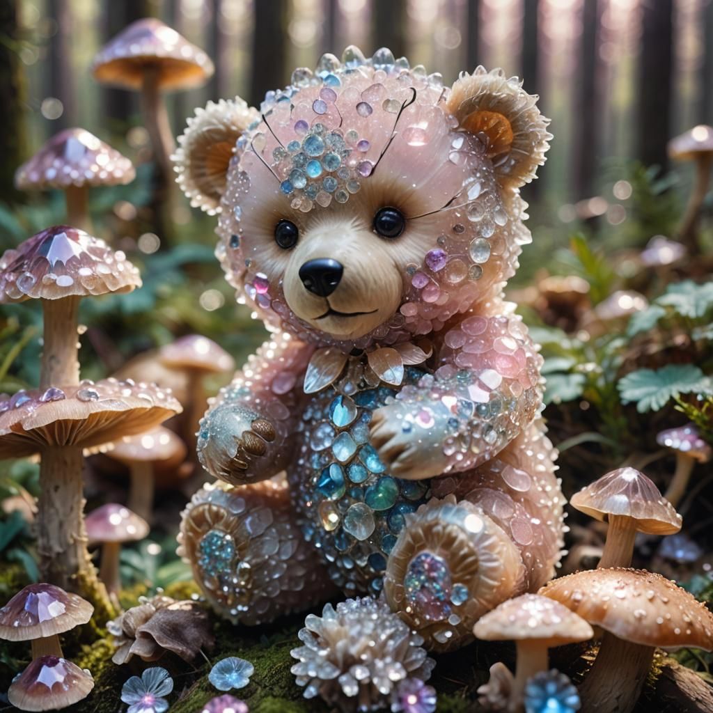 Magical Crystal Teddy Bear in Forest