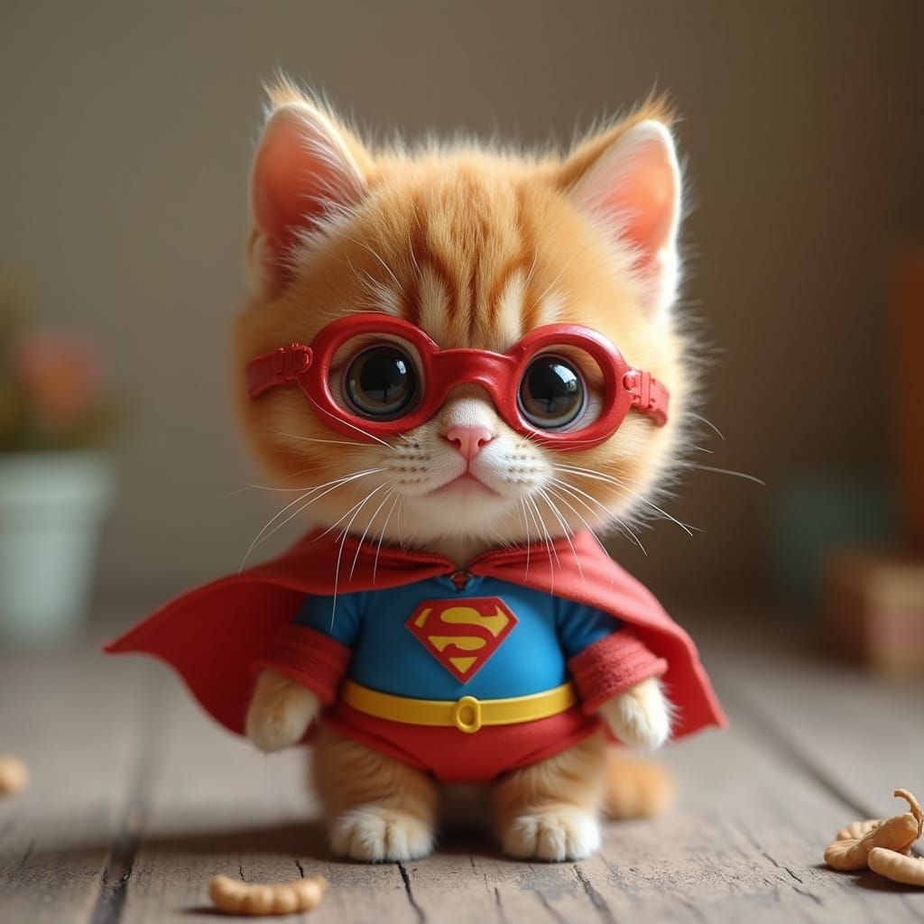 Cute Feline Superhero in a Colorful Action Figure Box