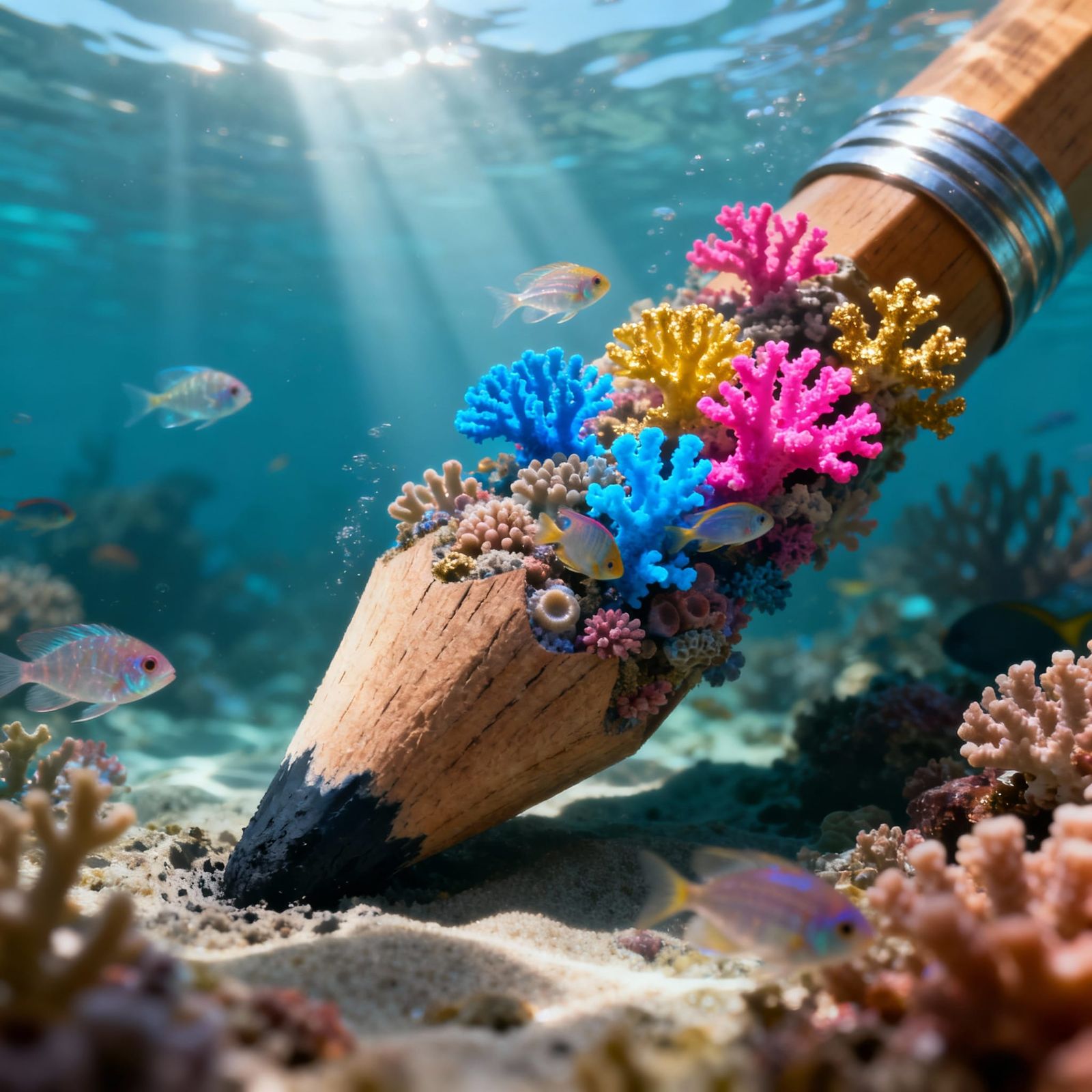Pencil Tip Becomes Vibrant Coral Reef Teeming With Life