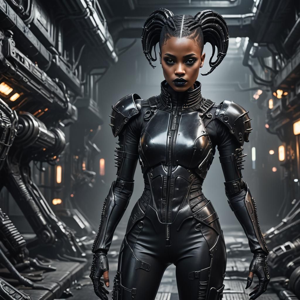 Cyberpunk Woman in Xenomorph Biomechanical Suit