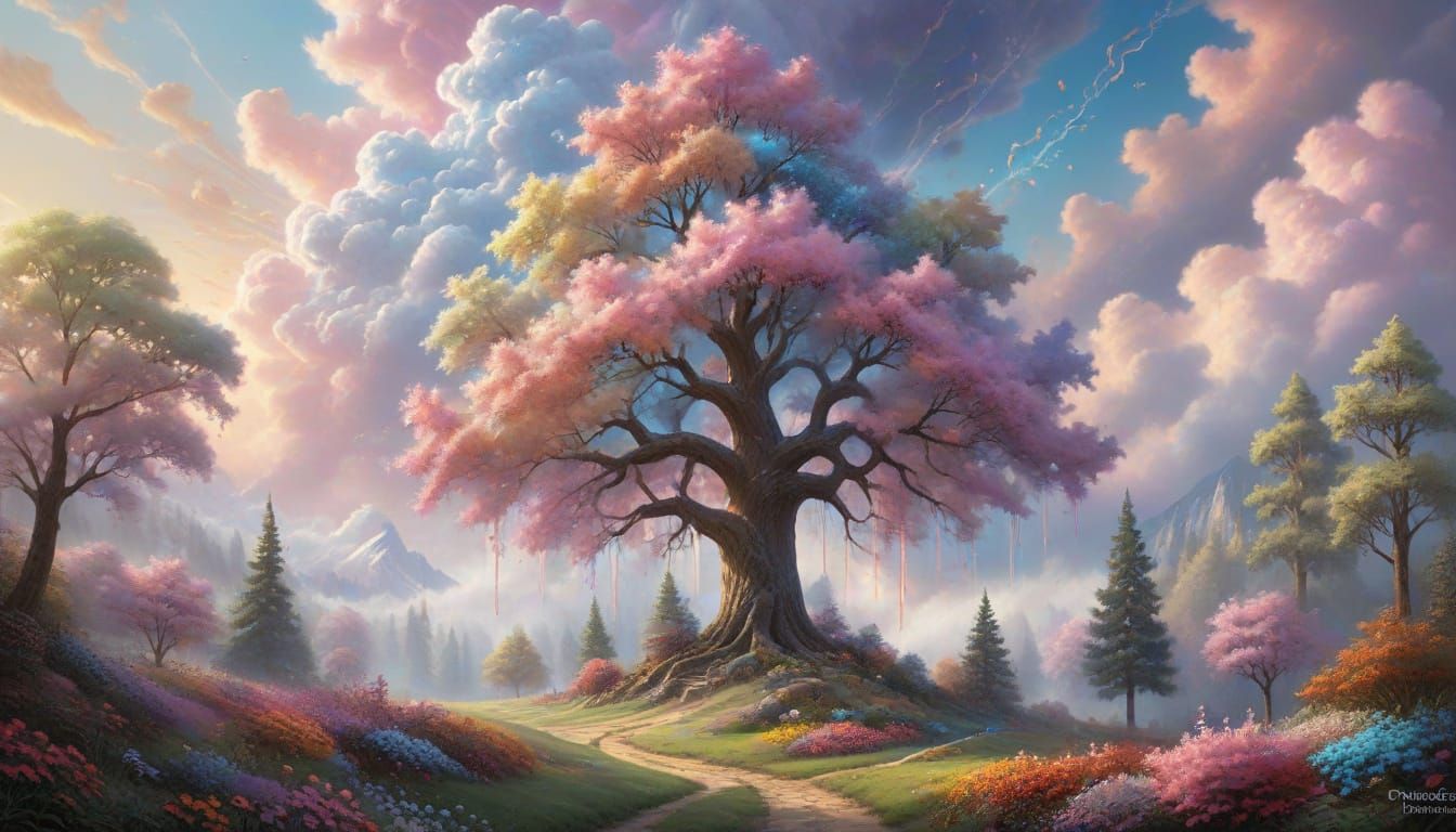 Hyperrealistic Fantasy Tree with Candy Growths