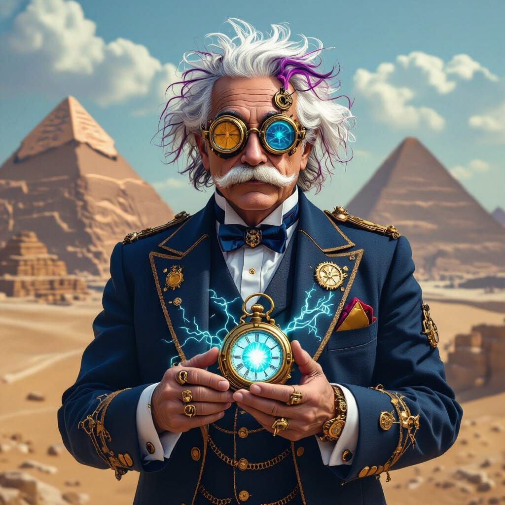 Steampunk Einstein at Giza Pyramids