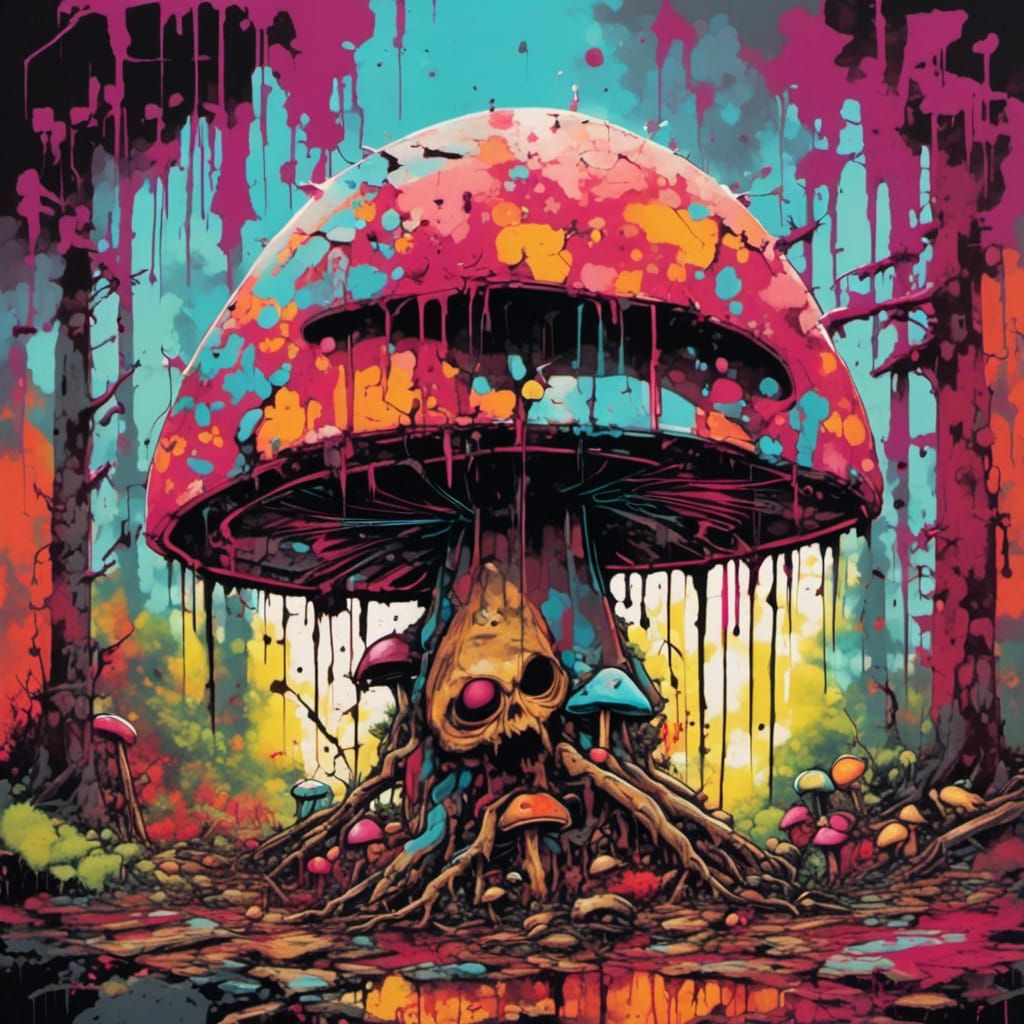 Myconid in Mushroom Forest Graffiti Art