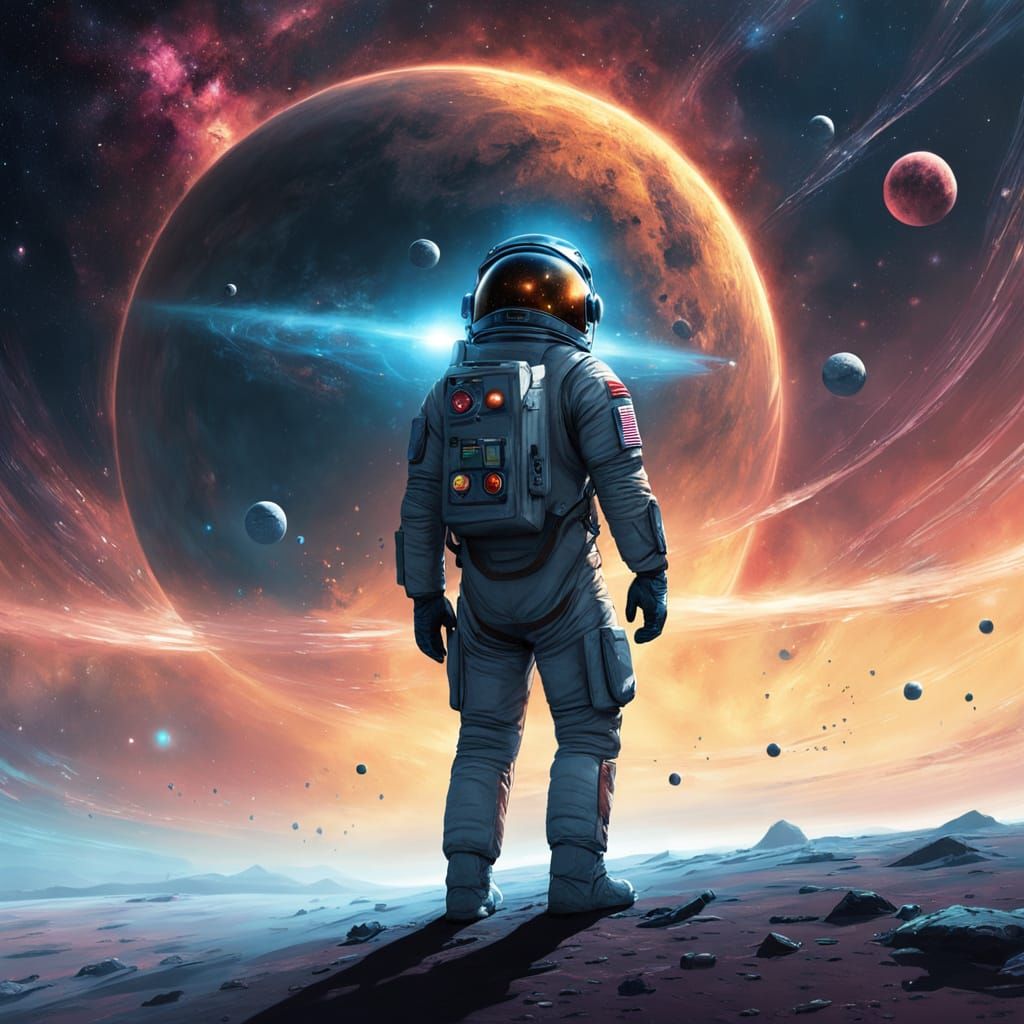 Astronaut Adrift in Cosmic Nebula, Digital Painting
