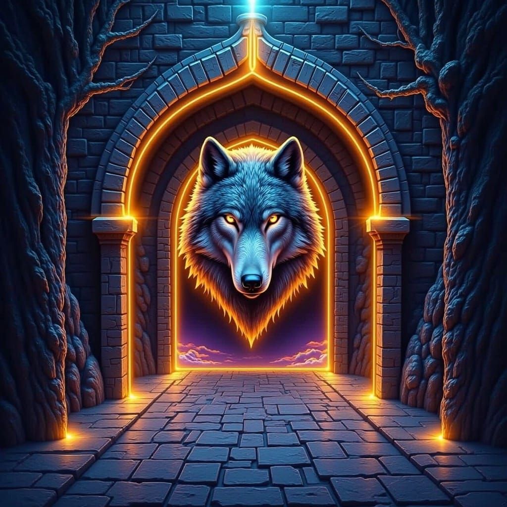 Epic Medieval WolfStar Portrait in Neon Digital Art