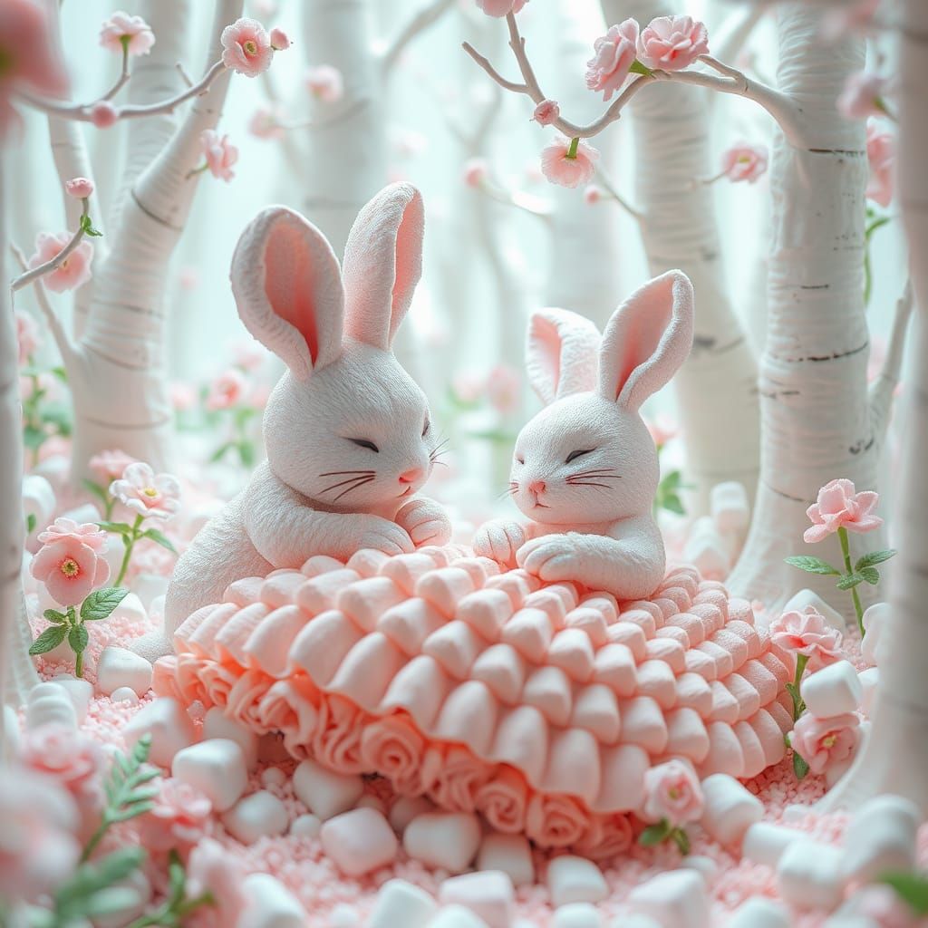 Marshmallow Forest with Sleeping Rabbits: Hyperrealistic 3D ...