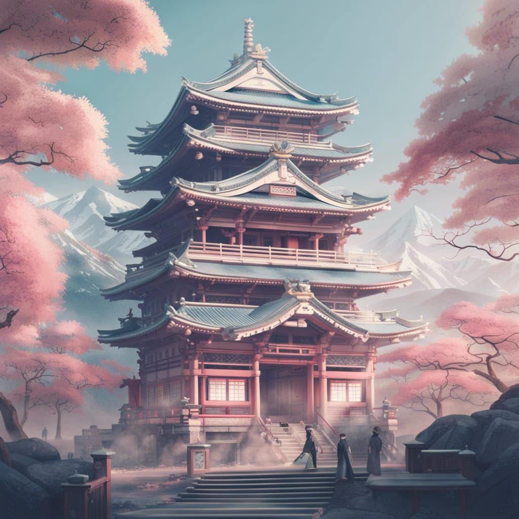 Japanese Culture Blueprint in Pastel Aesthetic