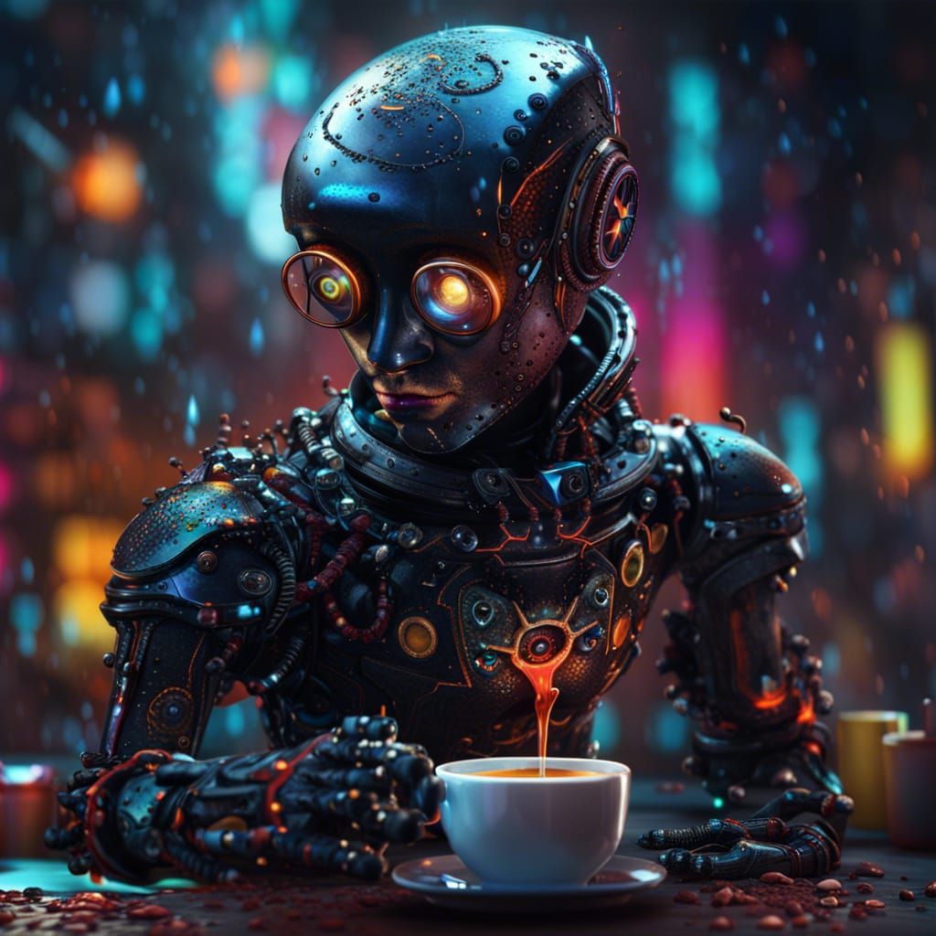 Robot Boy's Magic Coffee: A Detailed Digital Painting