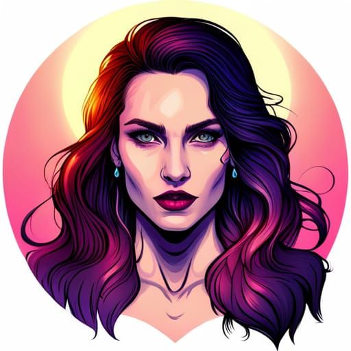 Gothic Woman Werewolf Portrait in Synthwave Neon Style