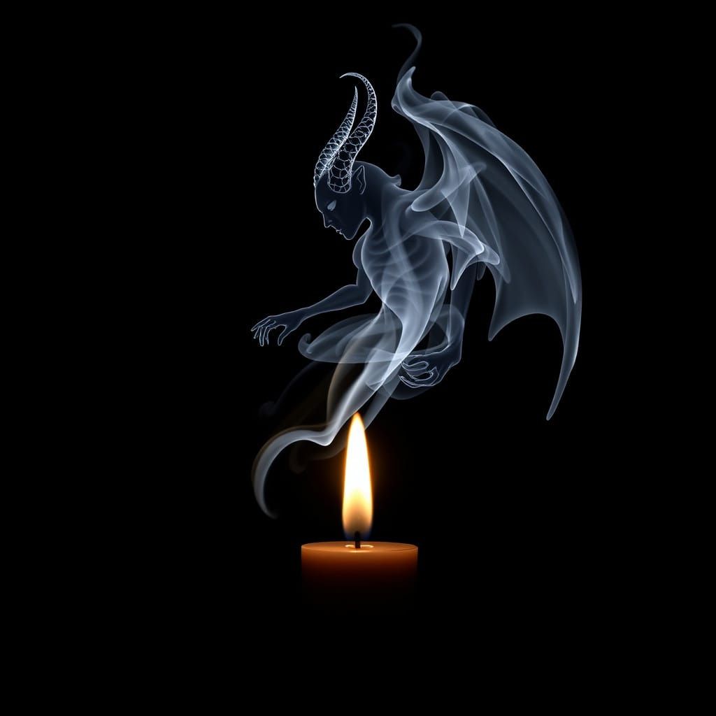 Moody Candlelit Scene with Ethereal Demon Silhouette