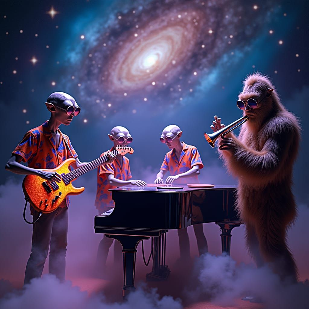 Alien Jazz Band Plays in Smoky Venue