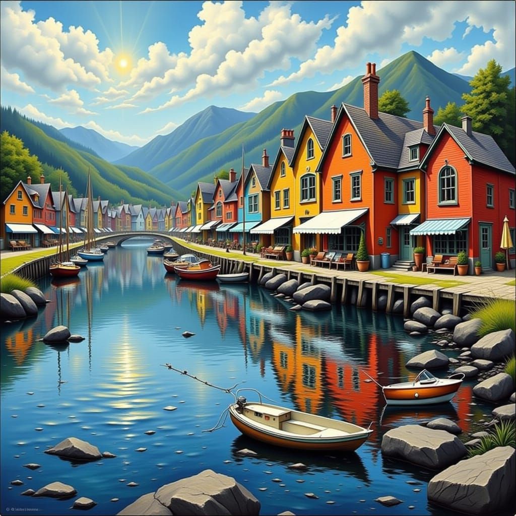 Quaint Harbor Town in Impasto Style