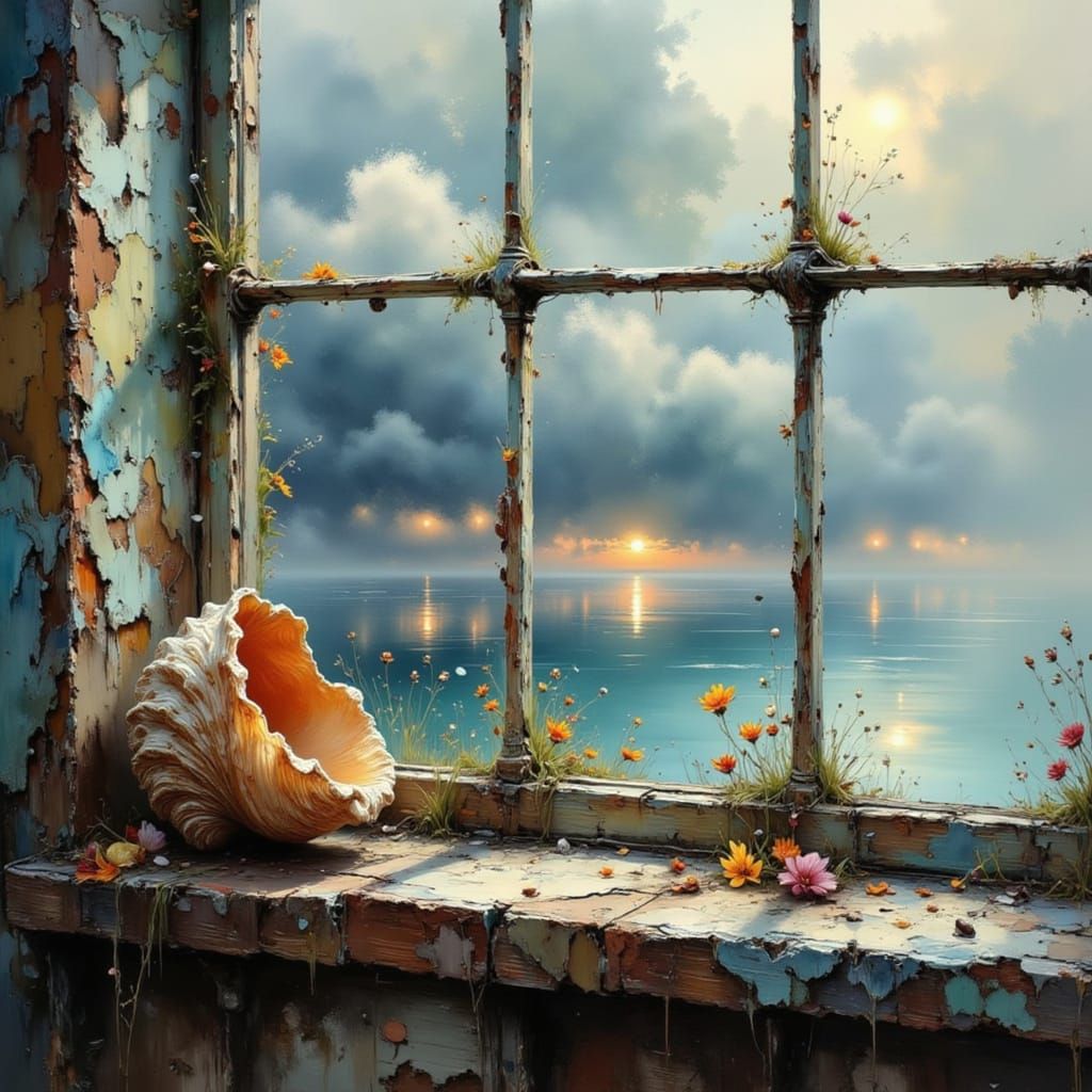 Seashell on Windowsill: A Weathered Ocean Memory