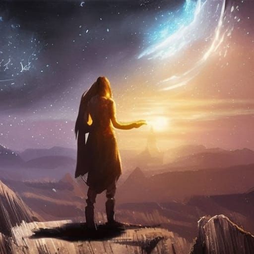 Elegant Woman with Jar of Stars: Digital Matte Painting