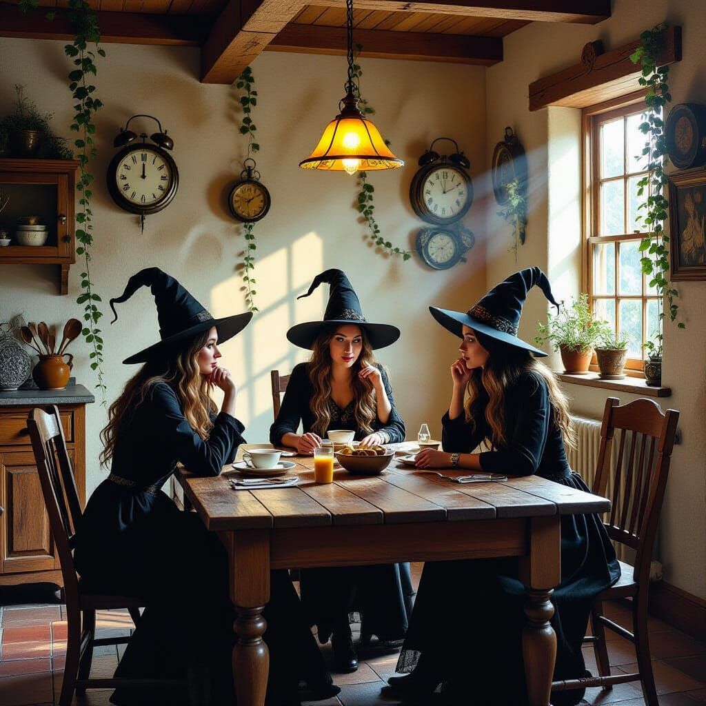 Surrealist Witches' Kitchen with Melting Clocks