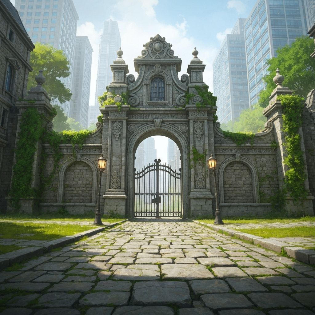 Grand Stone Zoo Entrance in Bustling City