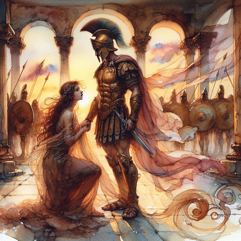 Hector and Andromache: a Watercolor Farewell