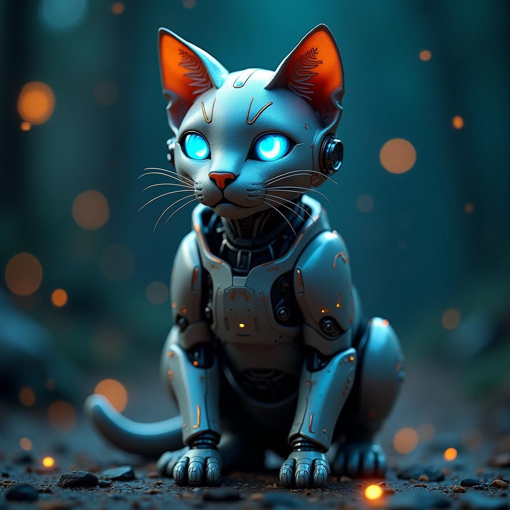 Realistic Robotic Cat in Cyberpunk Splash Screen