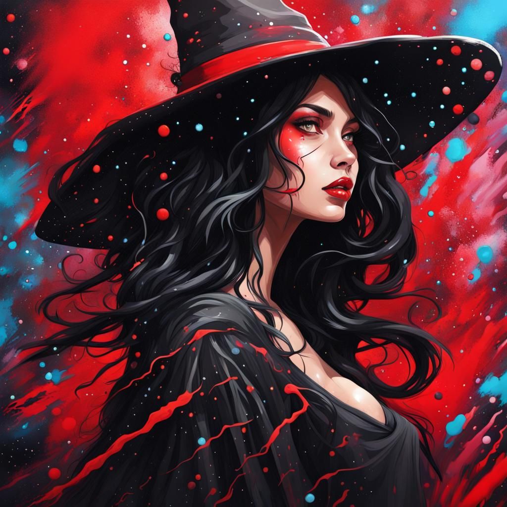 Pretty Witch with Galaxy in Graffiti Art Style