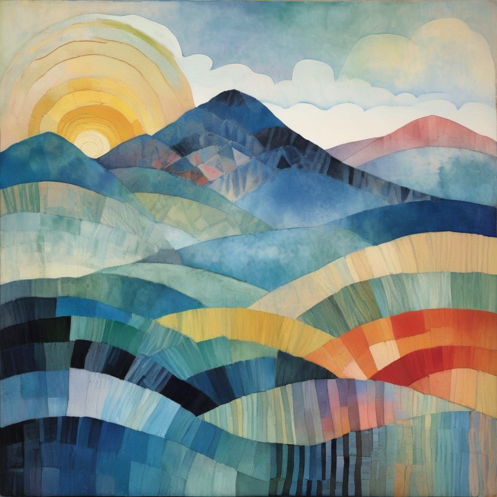 Woman in Layered Pastel Landscape, Shibori Style