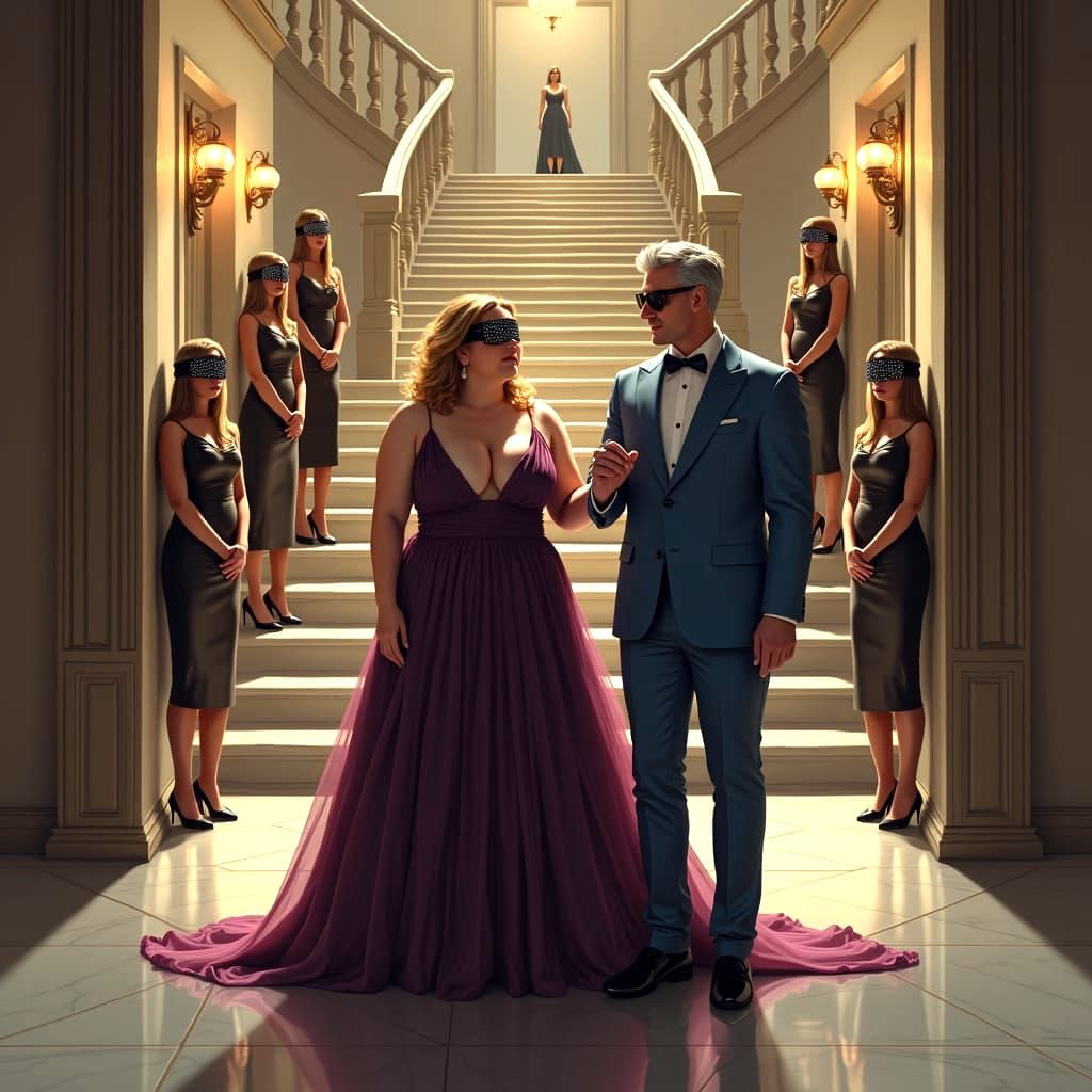 Chubby Woman in Villa Hallway: Photo Realistic Art