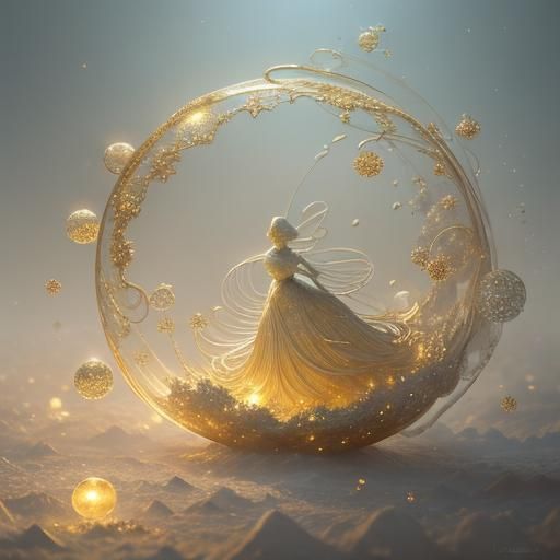 Glowing Figure in Shimmering Orb Landscape