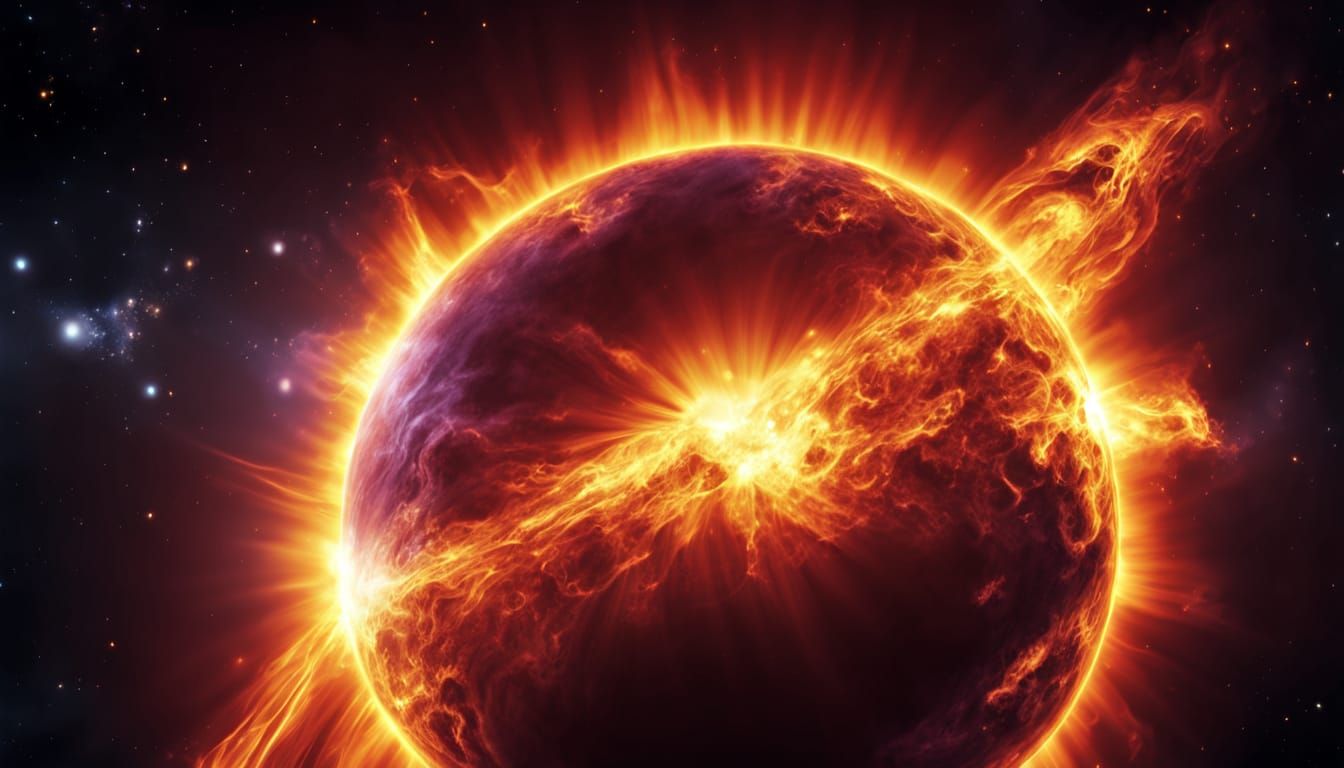 Quantum Sun Emits Light in Space: Hyperrealistic Macro