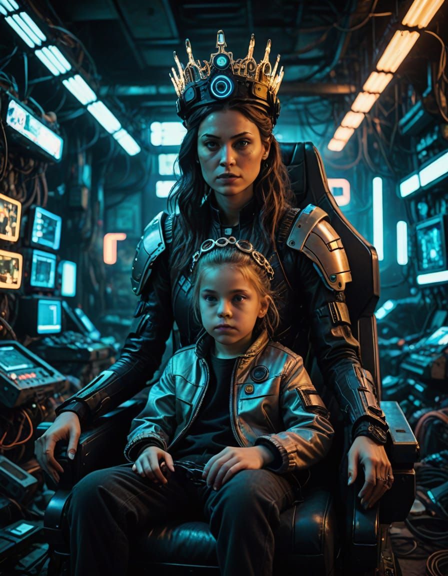 Cyberpunk Mother Reigns Over Futuristic Junkyard in Epic Por...