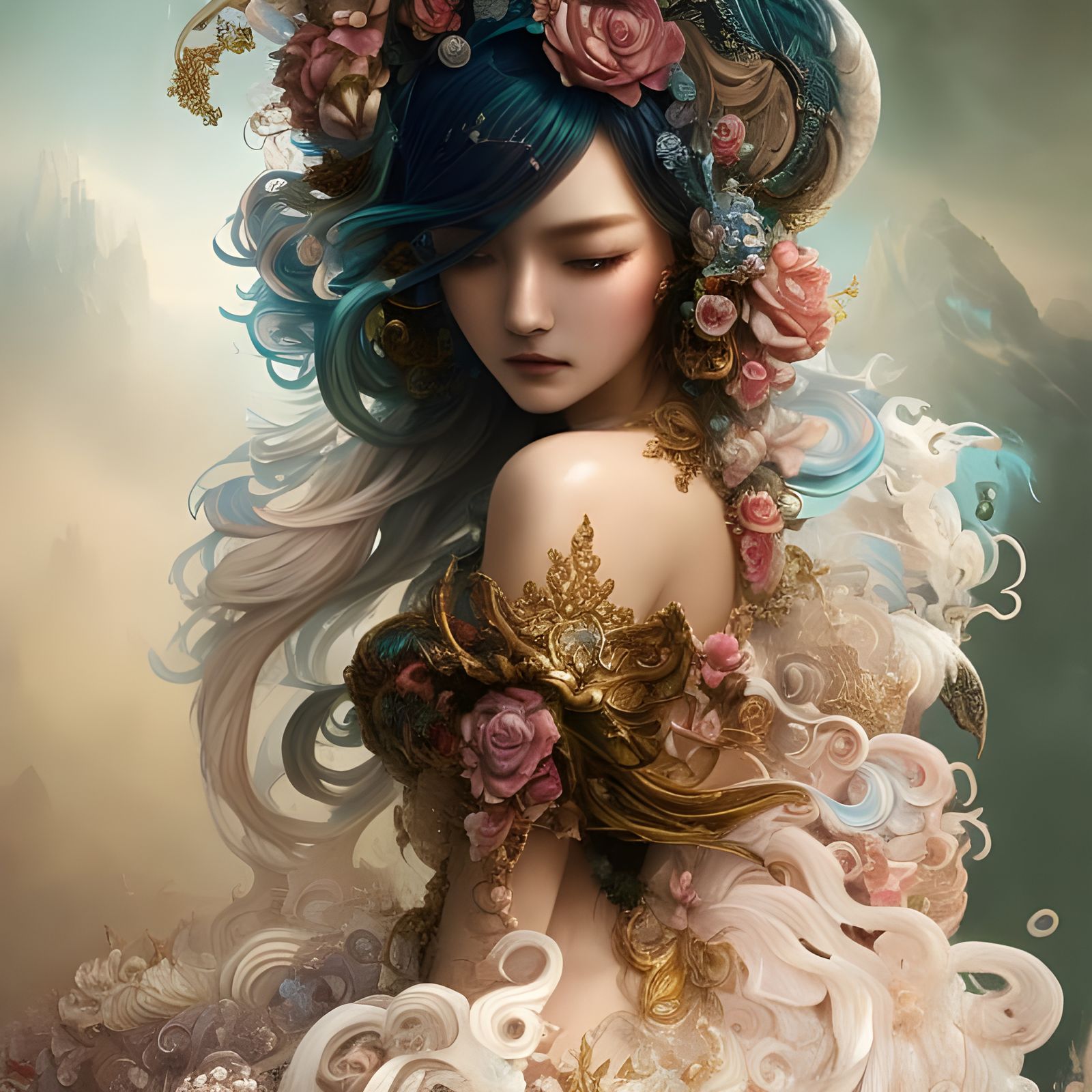 Goddess of Water: Anime Style Digital Illustration