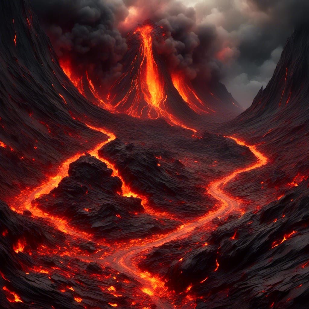 Erupting Volcano in Hyper-Realistic Digital Painting