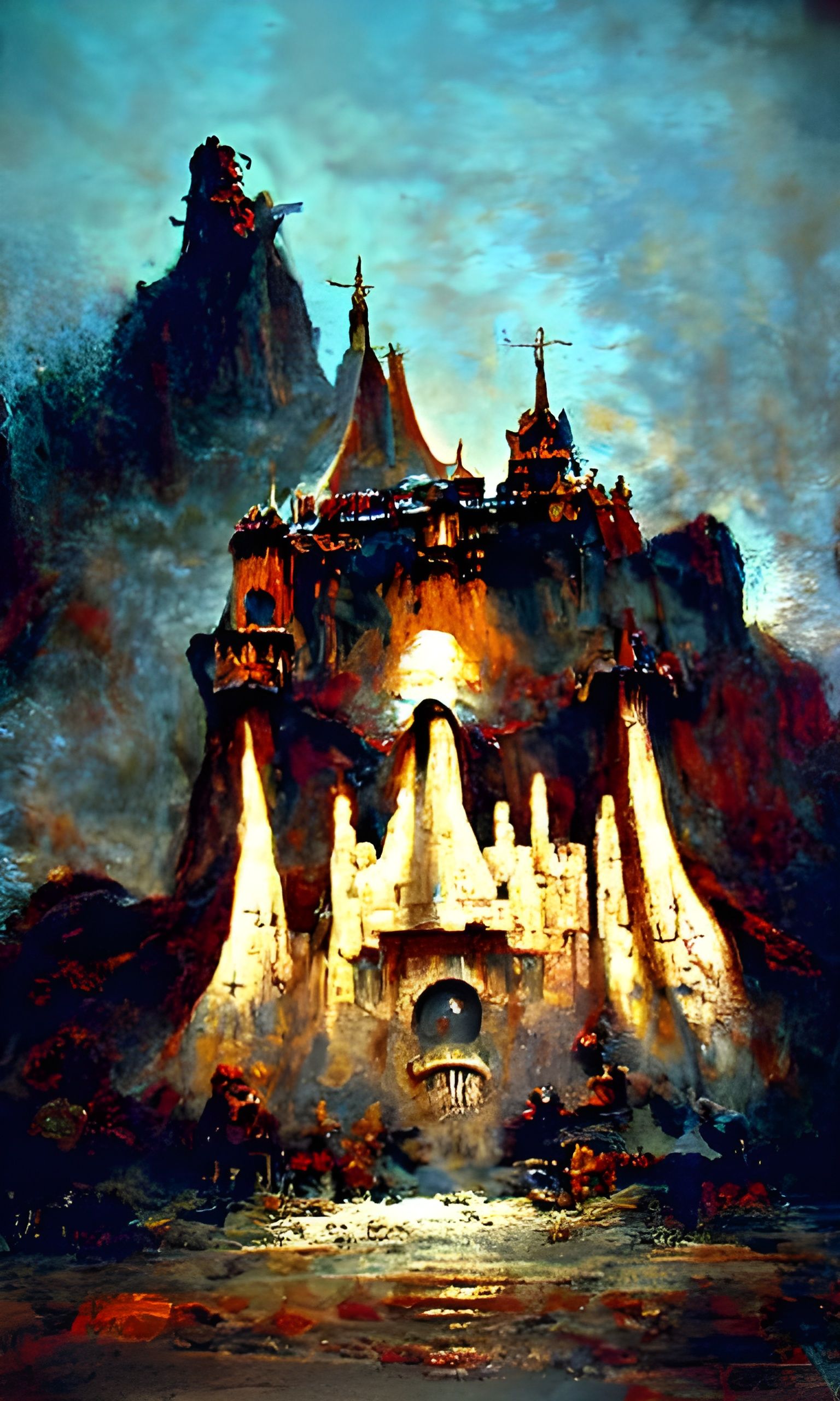 Disneyland Castle in Mordor: A Dark Fantasy Landscape