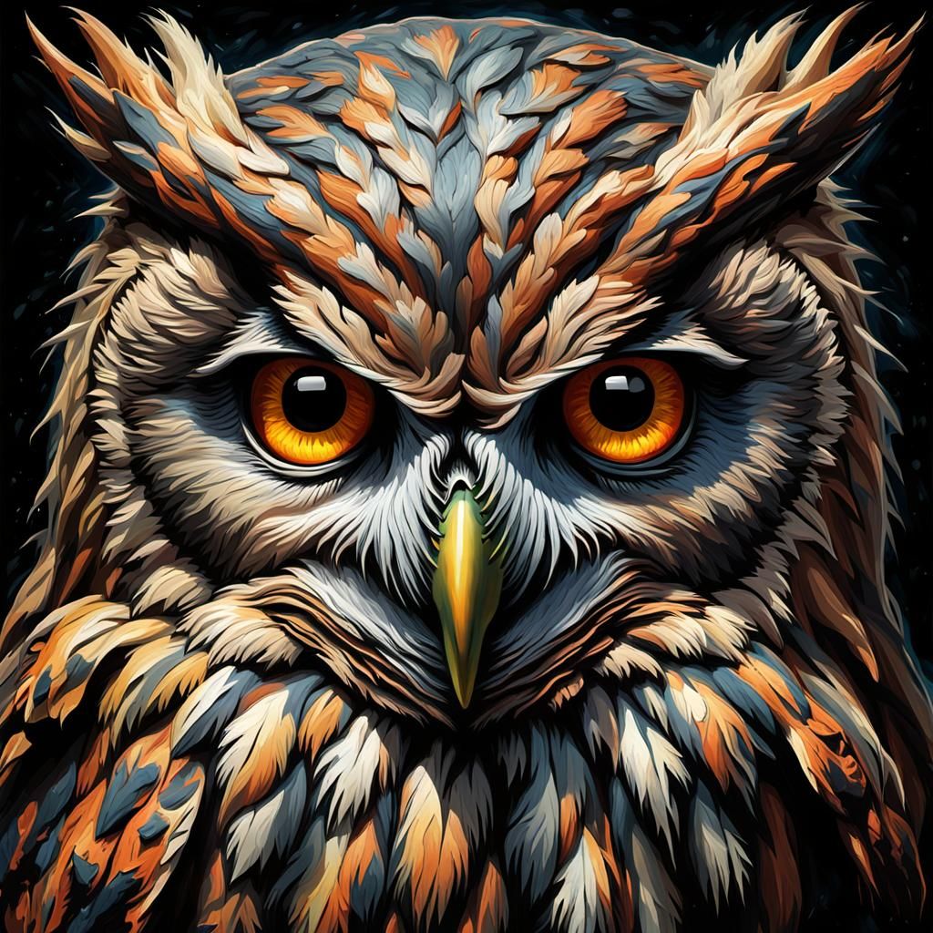 Grotesque Owl: Cannibalistic Face in Gothic Impressionist St...