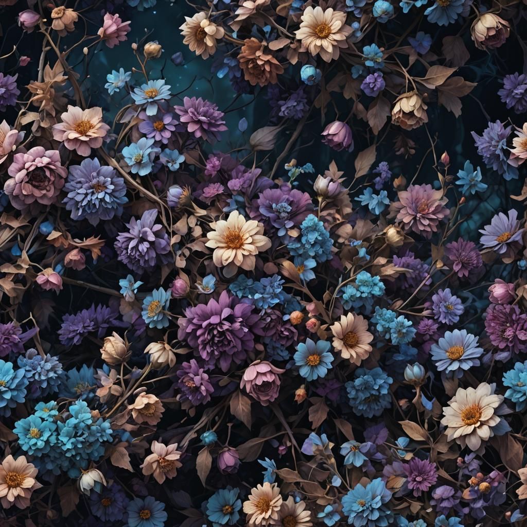 Dark Fantasy: Blue and Purple Autumn Flowers