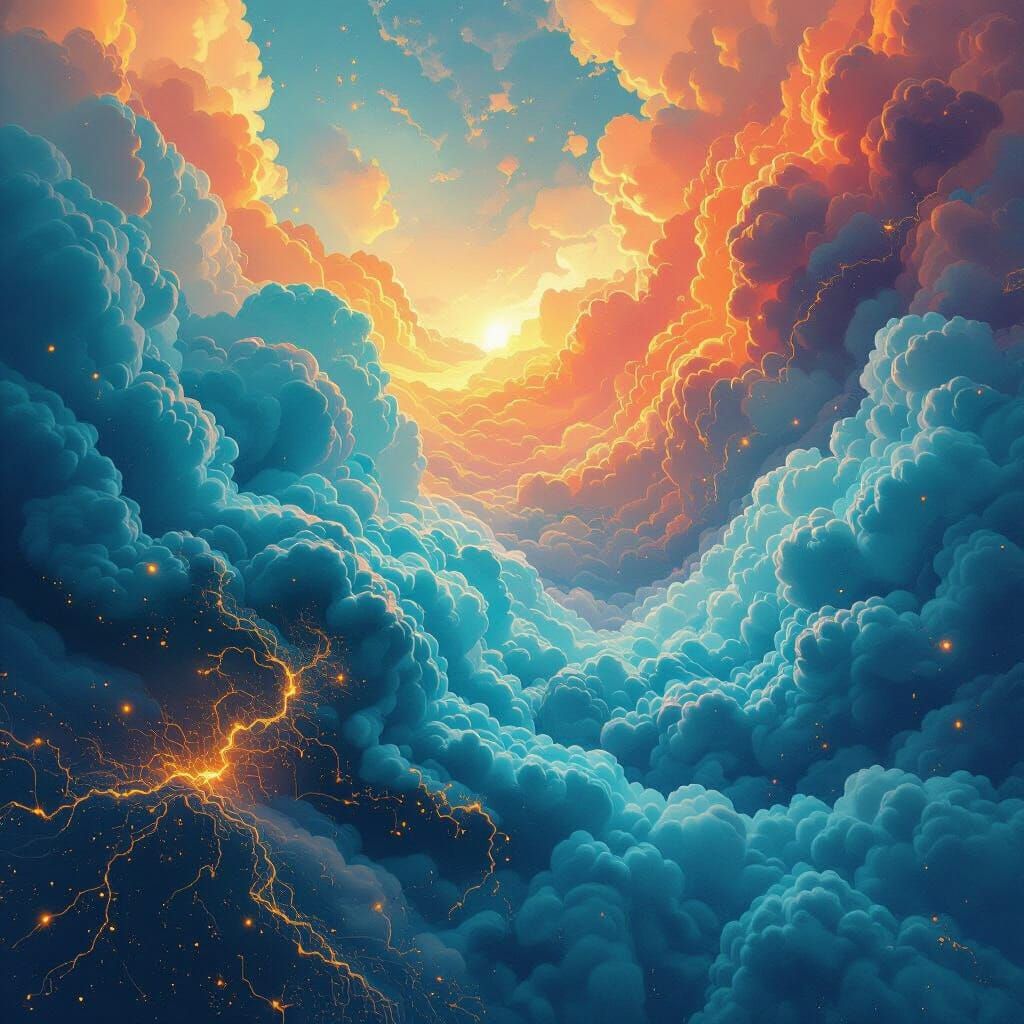 Vibrant Abstract Landscape with Swirling Clouds