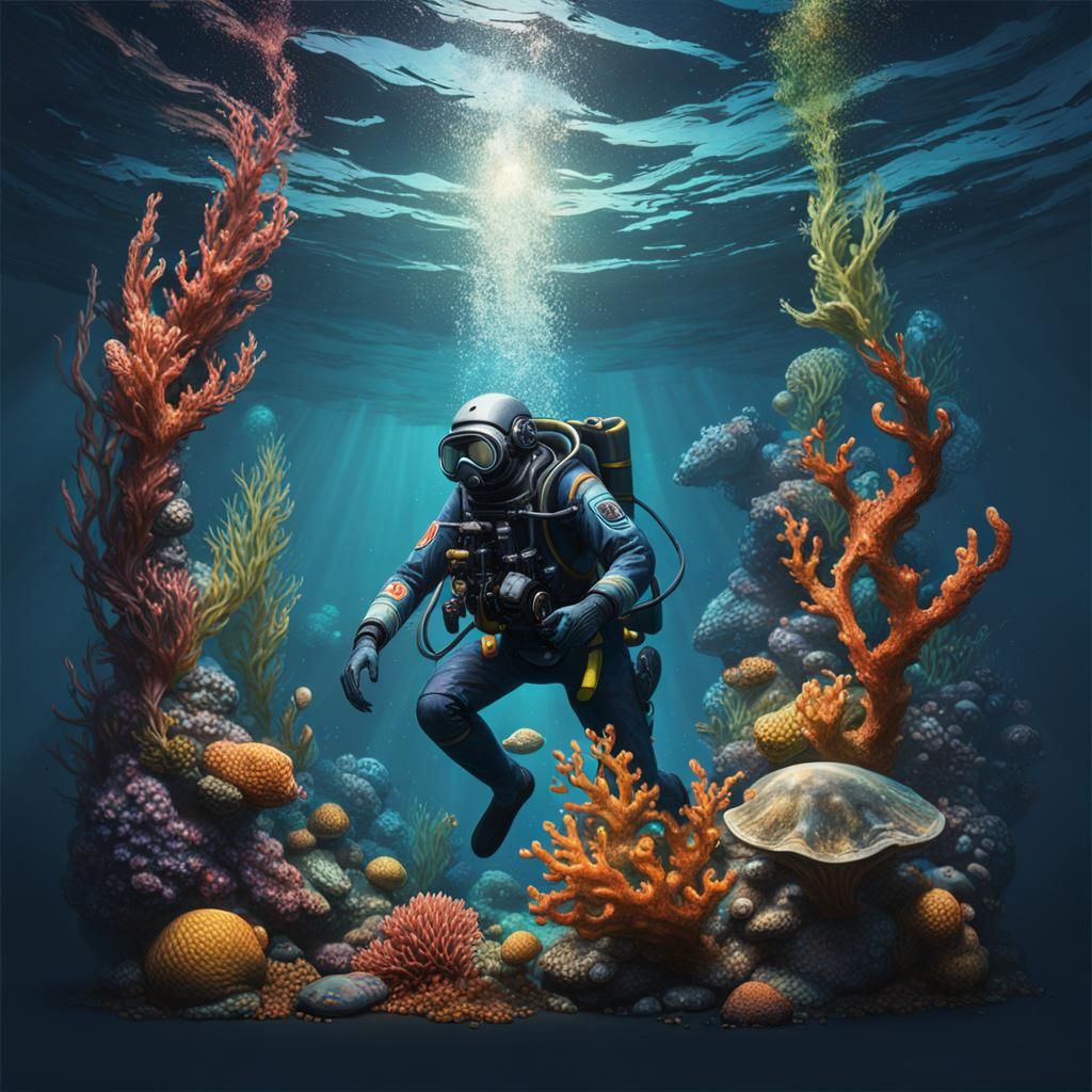 Hyperrealistic Deep Sea Diver in Kraken Splash Art