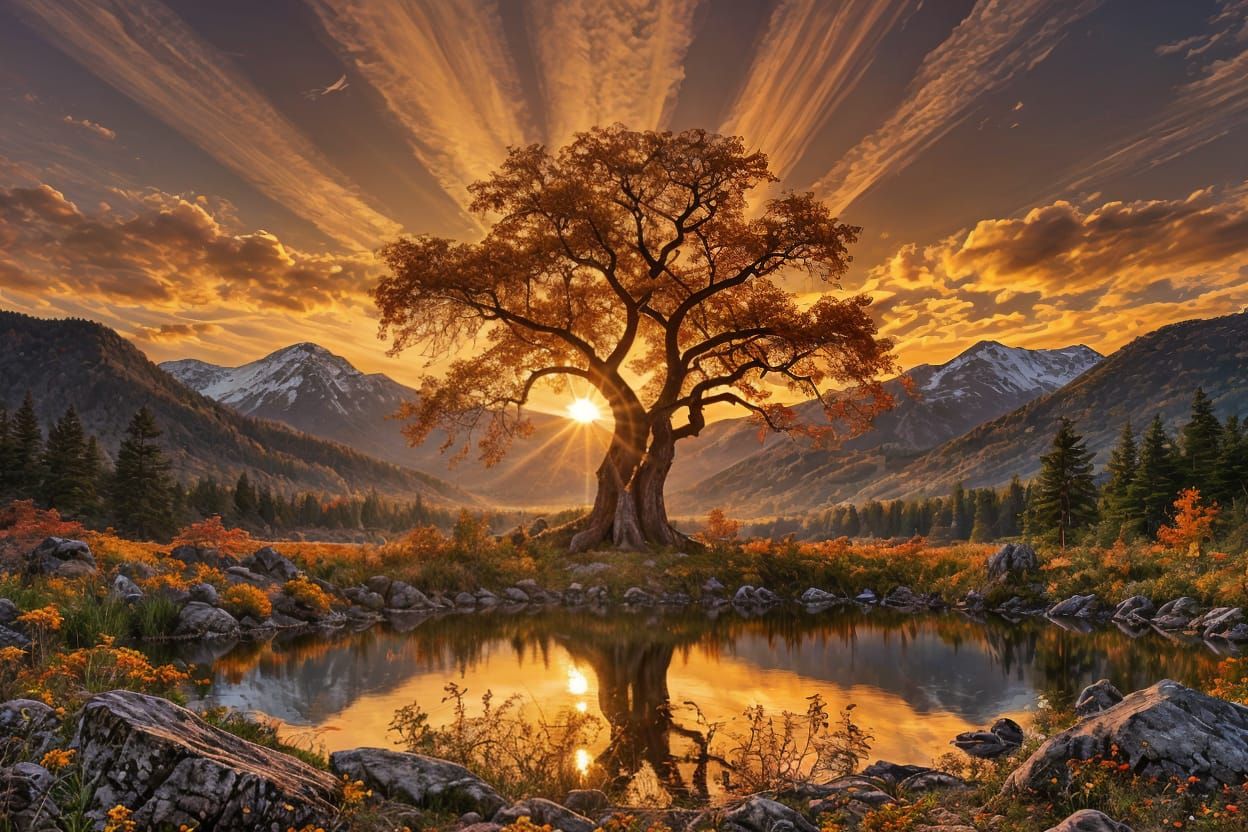 Majestic Autumn Landscape at Fiery Sunset