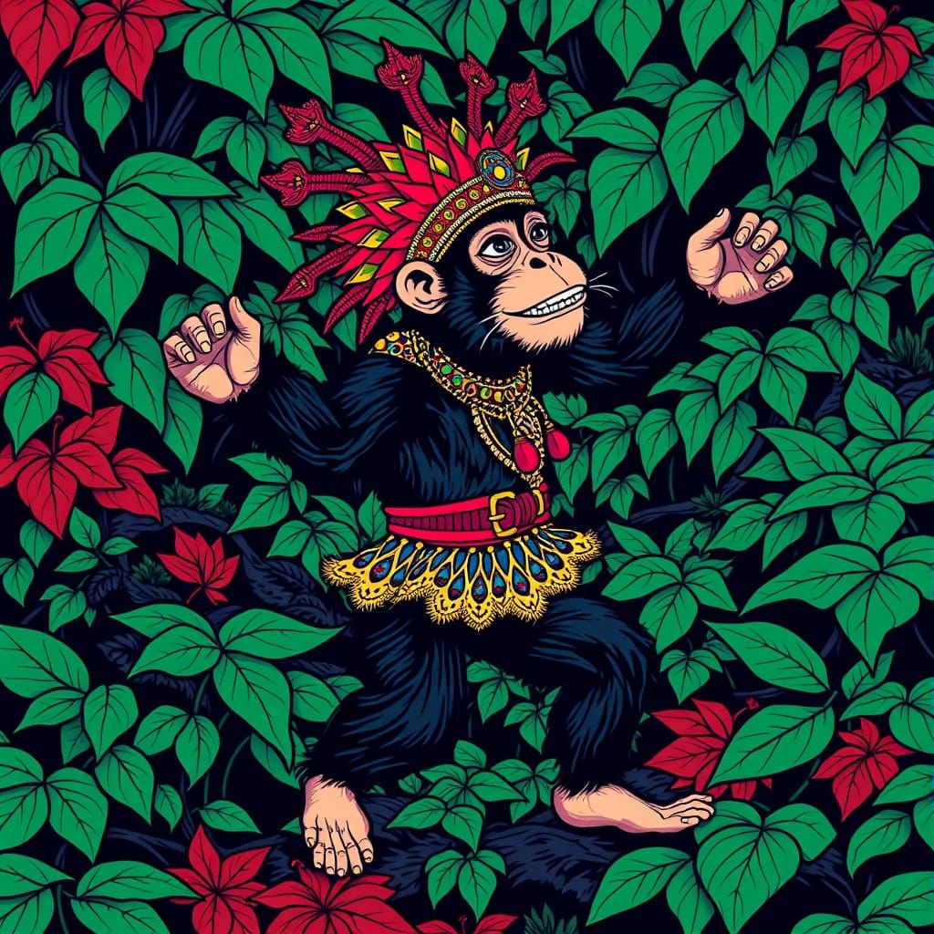 Monkey's Energetic Dance in Pop Art Style